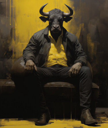 Digital Arts titled "TORO LIBRE" by Pointless Pixels, Original Artwork, AI generated image Mounted on Wood Stretcher frame