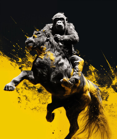 Digital Arts titled "Planet of the Apes" by Pointless Pixels, Original Artwork, AI generated image Mounted on Wood Stretcher…