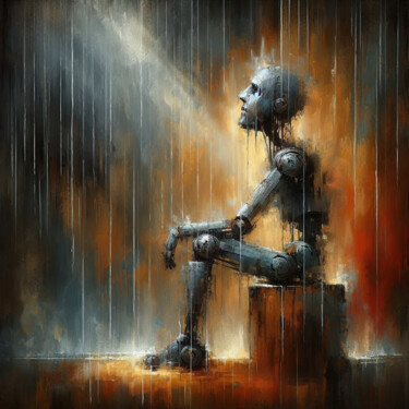 Robot Pensif sous la Pluie Digital Arts titled "Robot Pensif sous l…" by Paintartpaint, Original Artwork, AI generated image