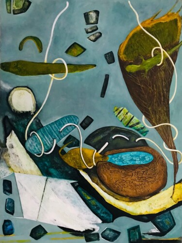 Painting titled "ESPÈCE DE LIEN" by Odette Gauvreau, Original Artwork, Acrylic Mounted on Wood Stretcher frame