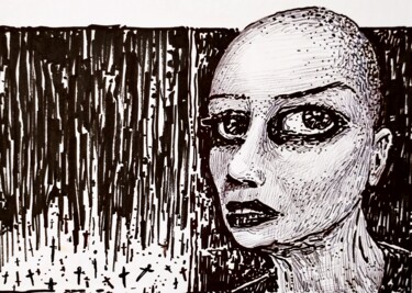 Disegno intitolato "Sinéad wannabe" da Milto Sideris, Opera d'arte originale, Penna gel