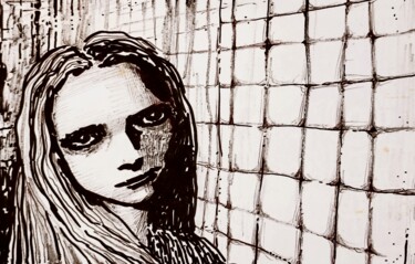 Tekening getiteld "At the asylum" door Milto Sideris, Origineel Kunstwerk, Marker