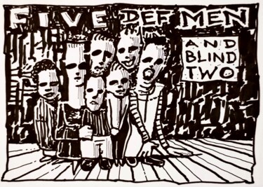 Tekening getiteld "5 Def Men and Blind…" door Milto Sideris, Origineel Kunstwerk, Marker