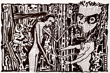 Disegno intitolato "Nobody knows" da Milto Sideris, Opera d'arte originale, Pennarello