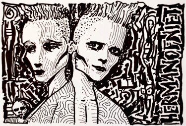 Disegno intitolato "Hermanofniet" da Milto Sideris, Opera d'arte originale, Pennarello