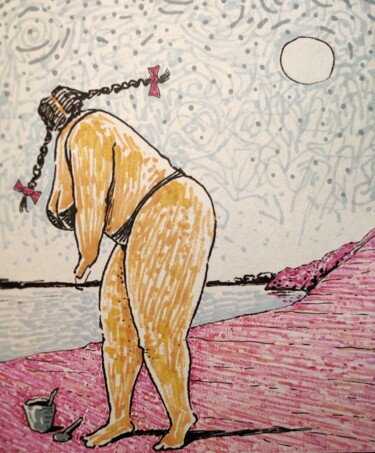 Preparing to build a sand castle 图画 标题为“Preparing to build…” 由Milto Sideris, 原创艺术品, 标记