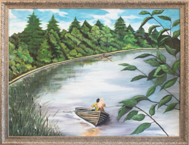 Two in a Boat (67,3 х 87,5 х 3) Schilderij getiteld "Two in a Boat (67,3…" door Anna Parhimovits, Origineel Kunstwerk, Acryl Gemonteerd op Frame voor houten…