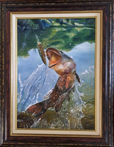 Peinture intitulée "ESOX LUCIUS" par Maryvonne Charvet, Œuvre d'art originale, Huile