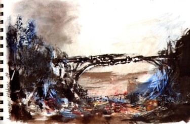 Dessin intitulée "Pont 4" par Dominique Leblanc, Œuvre d'art originale, Encre