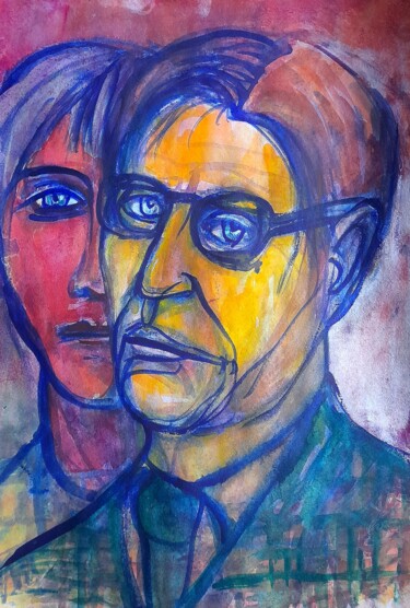 绘画 标题为“Sartre and Simone” 由Alexey Zhucovsky, 原创艺术品, 水彩