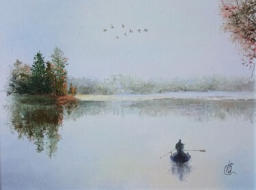 Pittura intitolato "Тихое утро" da Sereza Bystruskin, Opera d'arte originale, Olio Montato su Cartone