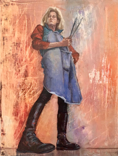 绘画 标题为“Auto-Portrait aux P…” 由Clotilde Maillard, 原创艺术品, 油 安装在木质担架架上