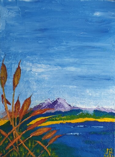 Painting titled "Roseaux" by Patricia Marie Emma Milan, Original Artwork, Acrylic Mounted on Cardboard