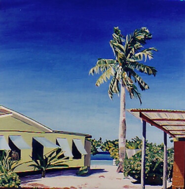 Painting titled "Cocotier à Rangiroa" by Françoise Watin, Original Artwork, Oil Mounted on Wood Stretcher frame