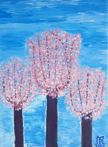 Painting titled "Eveil du Printemps" by Patricia Marie Emma Milan, Original Artwork, Acrylic Mounted on Cardboard