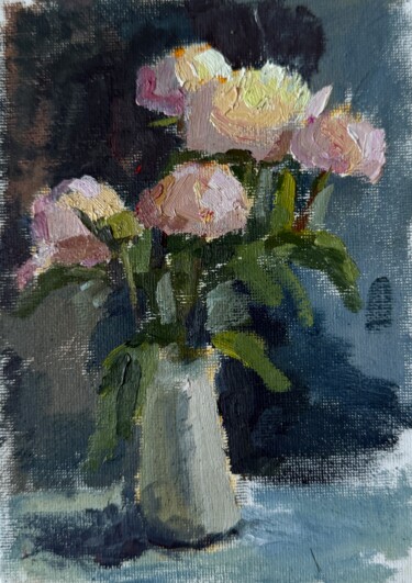 Картина под названием "Winter peonies(etud…" - Artkaso, Подлинное произведение искусства, Масло