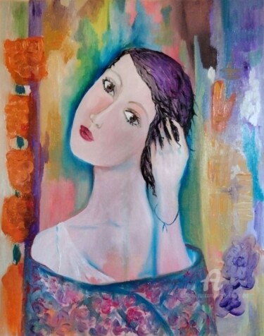 À l ombre d une jeune fille en fleur Peinture intitulée "À l ombre d une jeu…" par Nicole Bachelard, Œuvre d'art originale, Huile Monté sur Châssis en bois