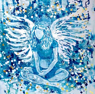 Blue Abstract Serenity: Angel Acrylic Painting 绘画 标题为“Blue Abstract Seren…” 由Diana Dimova - Traxi, 原创艺术品, 丙烯
