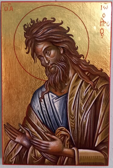 Pittura intitolato "Ο Άγιος  Ιωάννης ο…" da Nikos Nikolaides, Opera d'arte originale, Tempera Montato su Pannello di legno