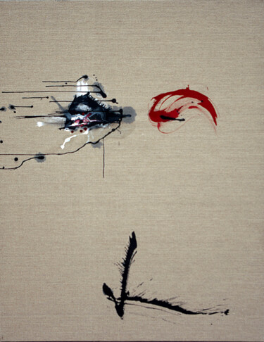 Painting titled "Red Black" by Tine Deturck, Original Artwork, Ink Mounted on Wood Stretcher frame