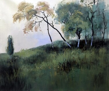 Painting titled "Country 317D" by Lermay Chang, Original Artwork, Oil Mounted on Wood Stretcher frame