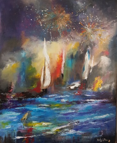 Peinture intitulée "La mer en fête,la m…" par Béatrice Van Ez-Le Perru, Œuvre d'art originale, Huile Monté sur Châssis en bo…