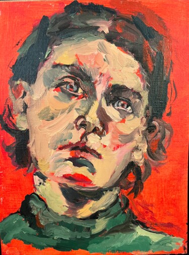 Peinture intitulée "Jeune fille au pull…" par Isabelle Fauquez, Œuvre d'art originale, Huile Monté sur Carton