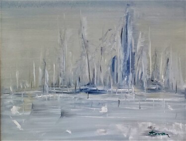 Painting titled "Winter in CANADA, F…" by Romeo Dobrota, Original Artwork, Oil Mounted on Wood Stretcher frame