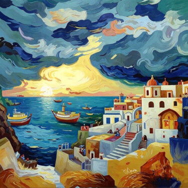 数字艺术 标题为“Sg1 harbor santorin…” 由Si Levin, 原创艺术品, AI生成的图像 安装在artwork_cat.上