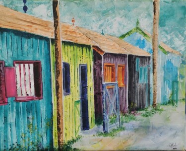 Cabanes ostréicoles - Oléron Série ~Inspiration Atlantique~ Peinture intitulée "Cabanes ostréicoles…" par Aurélie Herole, Œuvre d'art originale, Acrylique Monté sur Carton