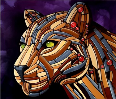 Regard souverain d'une lionne Peinture intitulée "Regard souverain d'…" par Pascal Chaduiron (Cha), Œuvre d'art originale, Acrylique Monté sur Châssis en…