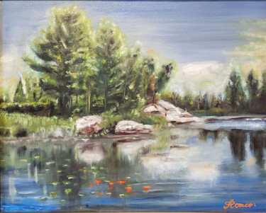 Painting titled "Lanscape from 1000…" by Romeo Dobrota, Original Artwork, Oil Mounted on Wood Stretcher frame