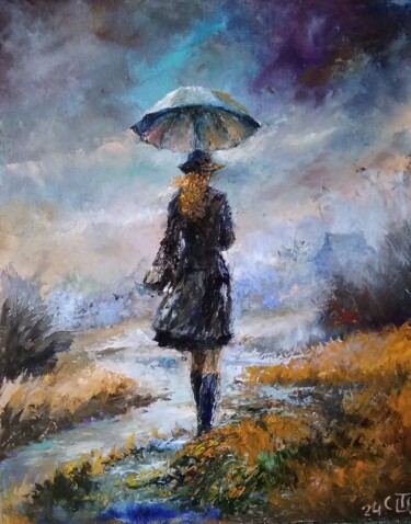 Painting titled "Painting "Girl unde…" by Sergiy Tsymbalov, Original Artwork, Oil