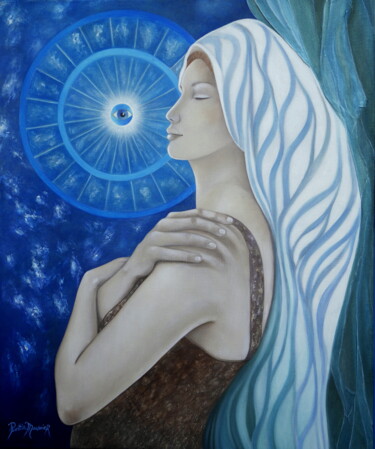 Painting titled "le 3ème oeil" by Mado Pourtin Mousnier, Original Artwork, Oil Mounted on Wood Stretcher frame