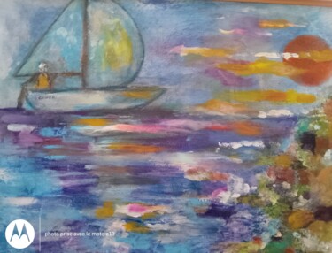 Peinture intitulée "Voilier près du port" par Dominique Bertrand, Œuvre d'art originale, Acrylique Monté sur Autre panneau r…