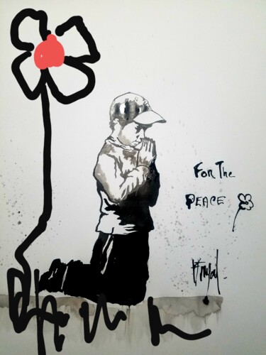 Dessin intitulée "paix" par Marc Turpaud, Œuvre d'art originale, Encre Monté sur Châssis en bois