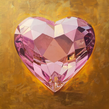 Radiant Pink Crystal Heart Art - Gold Background Wall Decor 제목이 "Radiant Pink Crysta…"인 미술작품 Aliaksandra Hardziuk로, 원작, 아크릴
