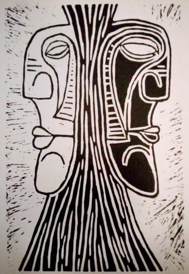 印花与版画 标题为“Gémeaux” 由Rose Marlin, 原创艺术品, Linocuts