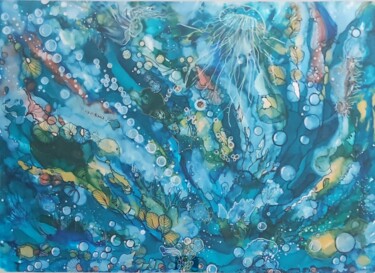 Peinture intitulée "Le Monde marin" par Ahha, Œuvre d'art originale, Encre Monté sur Autre panneau rigide