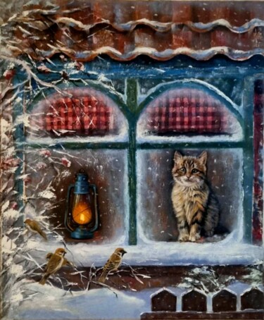 Painting titled "Первый снег" by Ramin Kerimov, Original Artwork, Oil