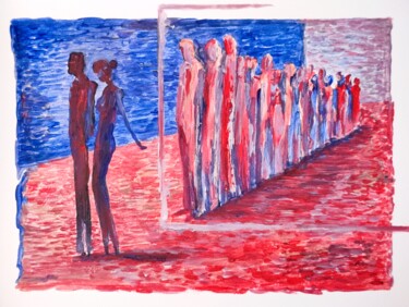 Pintura titulada "Waiting in line for…" por Milto Sideris, Obra de arte original, Acrílico
