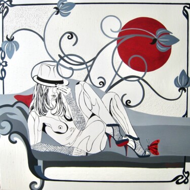 Peinture intitulée "LA VEILLEUSE" par Chris-Alys, Œuvre d'art originale, Huile Monté sur Châssis en bois