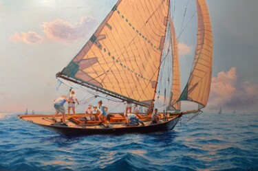 Painting titled "Seascape 46" by Garry Arzumanyan, Original Artwork, Oil Mounted on Wood Stretcher frame