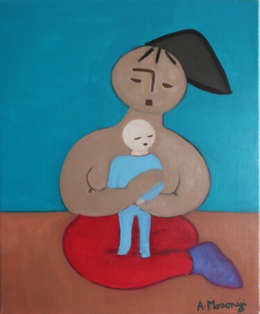 Peinture intitulée "NEWBORN BABE" par Adele Mosonyi, Œuvre d'art originale, Huile Monté sur Châssis en bois