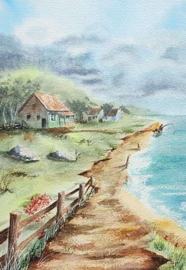 제목이 "Fisherman"인 미술작품 Nataliya Gulina로, 원작, 수채화