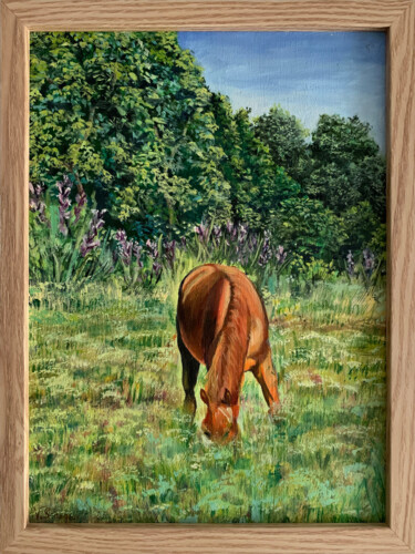 Landscape. Horse in the field. 绘画 标题为“Landscape. Horse in…” 由Vita Schagen, 原创艺术品, 油