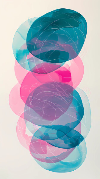 Abstraction Pink and turquoise circles Digital Arts titled "Abstraction Pink an…" by Marina Pokachalova (Marina Artsea), Original Artwork, Digital Painting