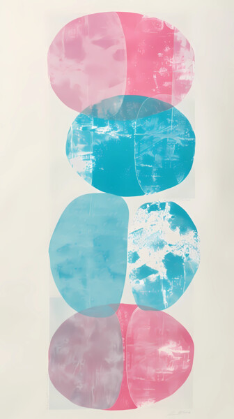 abstract round shapes in pink, blue, and green 数字艺术 标题为“abstract round shap…” 由Marina Pokachalova (Marina Artsea), 原创艺术品, 数字油画