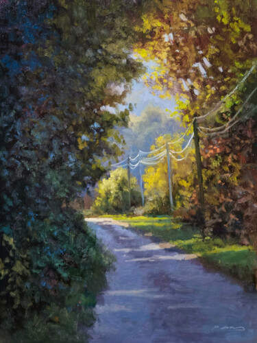 Peinture intitulée "Chemin de Valensibe…" par Pascal Giroud, Œuvre d'art originale, Huile Monté sur Panneau de bois