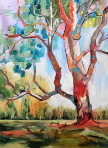 Abstract bright tree. Painting titled "Abstract bright tre…" by Vita Schagen, Original Artwork, Oil Mounted on Wood Stretcher frame